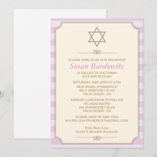 Elegant Bat Mitzvah Uitnodiging (Voorkant / Achterkant)
