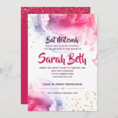 Elegant Bat Mitzvah Waterverf Glitter Uitnodiging (Voorkant / Achterkant)