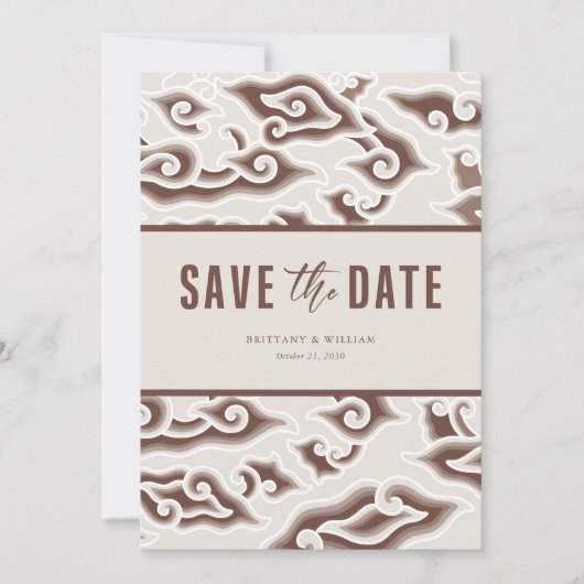 Elegant Batik Beauty:  bruin Save the Date (Voorkant)