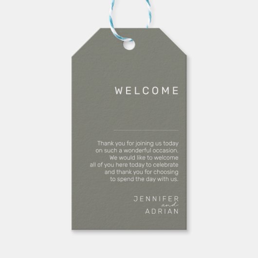Elegant Batleship Gray Minimal Weddenschap Welkom Cadeaulabel (Voorkant)