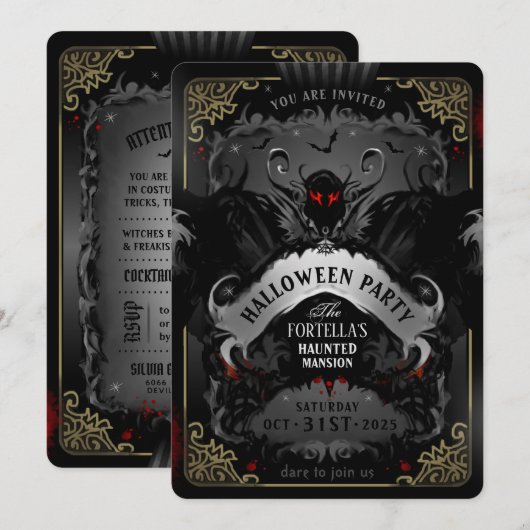 Elegant Batty Delight Halloween Party Invitation Kaart (Voorkant / Achterkant)