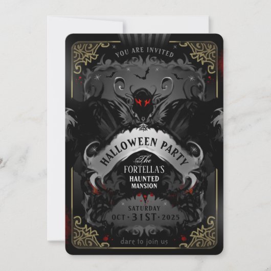 Elegant Batty Delight Halloween Party Invitation Kaart (Voorkant)