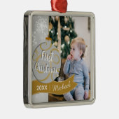 Elegant Bauble Baby's eerste kerstfoto Metalen Ornament (Rechts)