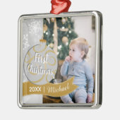Elegant Bauble Baby's eerste kerstfoto Metalen Ornament (Links)