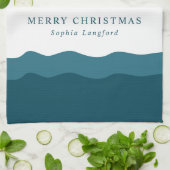 Elegant Bauble Red Bow Merry Christmas Teal Theedoek (Gevouwen)