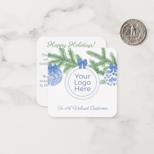 Elegant Baubles Small Business Logo Prettige feest Notitiekaartje (Voorkant / Achterkant in situ)