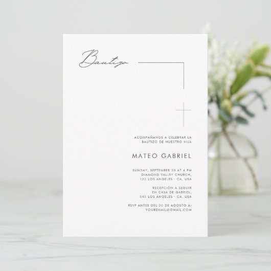 Elegant Bautizo | Mexicaanse doop in het Spaans Kaart (Staand voorkant)