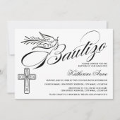 Elegant Bautizo  Script Cross en Dove Kaart (Voorkant)