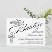 Elegant Bautizo Script Cross en Dove Kaart (Staand voorkant)