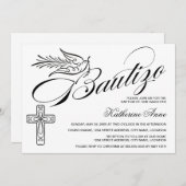 Elegant Bautizo  Script Cross en Dove Kaart (Voorkant / Achterkant)