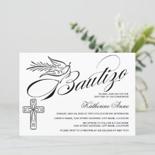 Elegant Bautizo  Script Cross en Dove Kaart