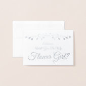 Elegant be My Bloemenmeisje Lacy Flourish Silver Folie Kaarten (Voorkant met envelop)