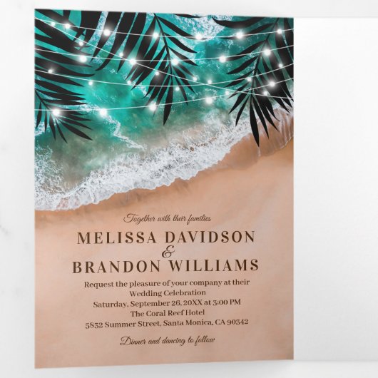 Elegant Beach All in One Z Fold Wedding Invitation Drieluik Uitnodiging (Binnenzijde eerst)
