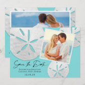 Elegant Beach Blauwgroen White Sand Dollars Foto Save The Date (Voorkant / Achterkant)