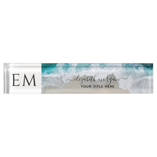 Elegant Beach Blue Green Script Monogrammed Naambordje (Voorkant)