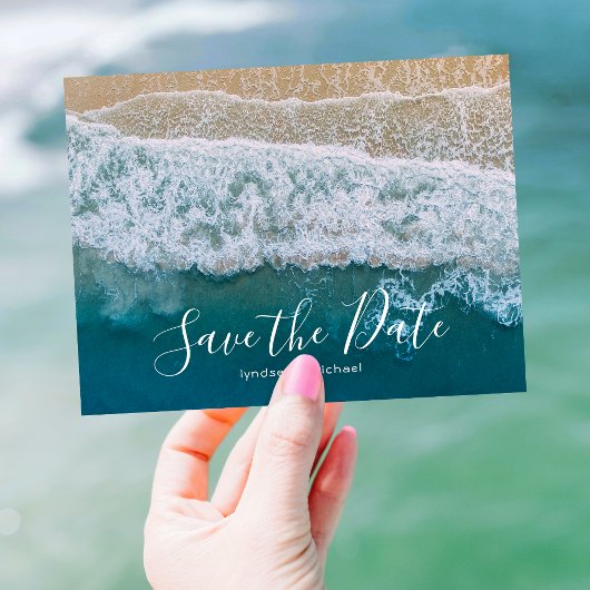 Elegant Beach Blue Ocean Save the Date Aankondigingskaart