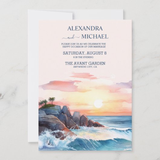 Elegant Beach Blue Ocean Wedding Kaart (Voorkant)