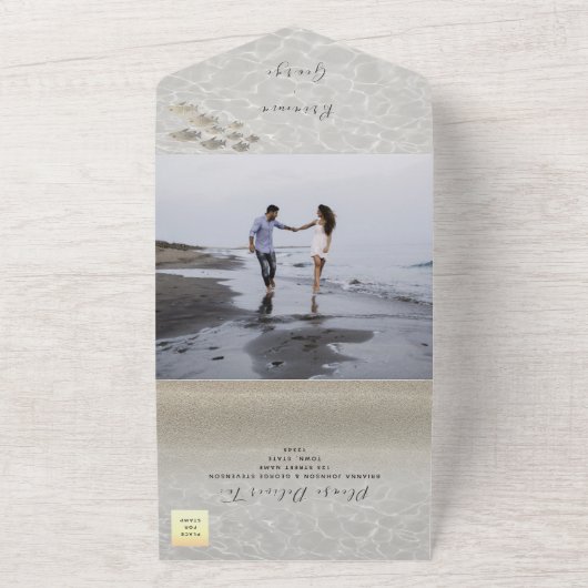 Elegant Beach bruiloft in één uitnodiging (Buitenkant)