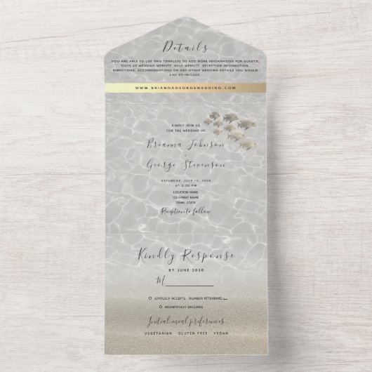 Elegant Beach bruiloft in één uitnodiging (Binnen)