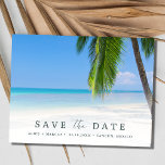 Elegant Beach Bruiloft Save the Date Aankondigingskaart<br><div class="desc">Maak uw gasten klaar voor uw trouwdag met onze Elegant Beach Wedding bewaar de datum briefkaarten. De voorkant van dit briefkaart heeft een prachtige foto van een palmboom en een ongerept tropisch strand. Met zijn zand en kristalhelder turquoise water vervoert dit afbeelding uw gasten naar een serene oase en brengt...</div>