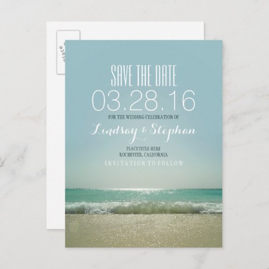 Elegant Beach Bruiloft Save the Date Aankondigingskaart (Voorkant / Achterkant)
