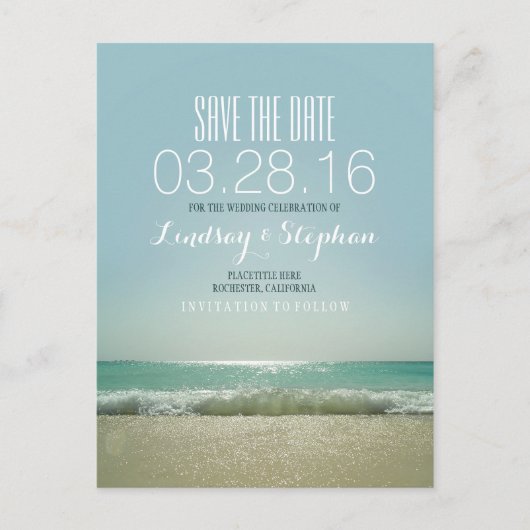 Elegant Beach Bruiloft Save the Date Aankondigingskaart (Voorkant)