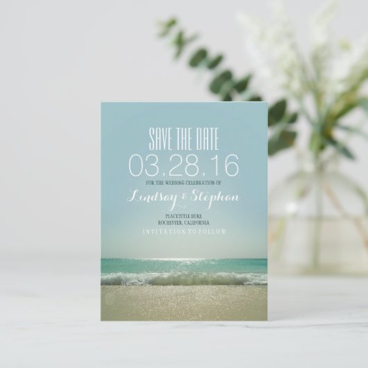 Elegant Beach Bruiloft Save the Date Aankondigingskaart (Staand voorkant)
