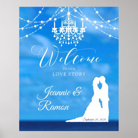 Elegant Beach, Couple & Chandelier welkomstbord Poster (Voorkant)