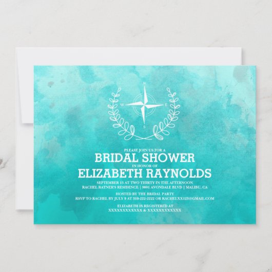 Elegant Beach Destination Bridal Shower Invitation Kaart (Voorkant)