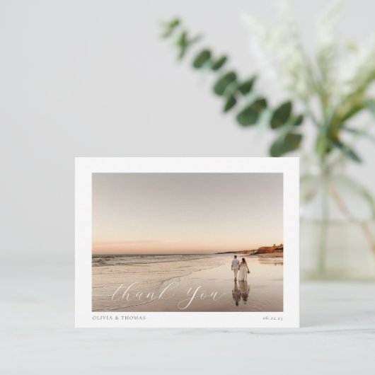 Elegant Beach Destination Wedding Foto Dank je Briefkaart (Staand voorkant)