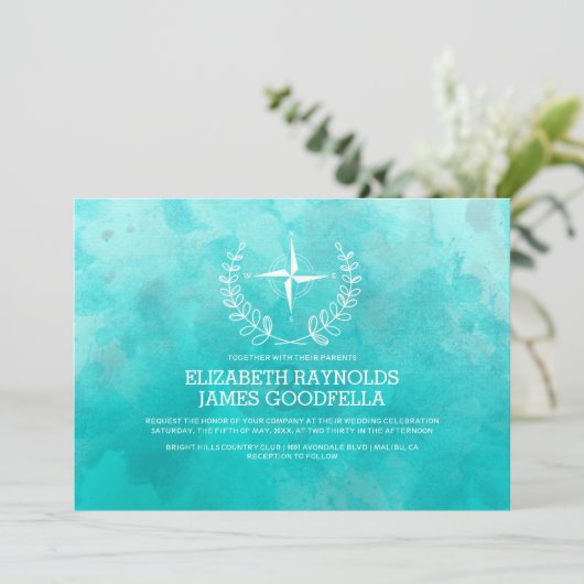Elegant Beach Destination Wedding Invitations Kaart (Staand voorkant)