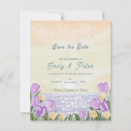 Elegant Beach Destination Wedding Save the Date (Voorkant)