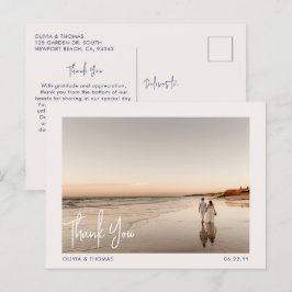 Elegant Beach Modern Wedding Foto bedankt marine Briefkaart