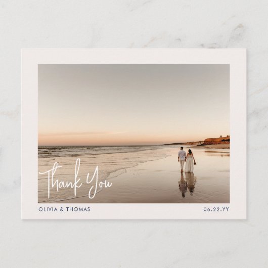 Elegant Beach Modern Wedding Foto bedankt marine Briefkaart (Voorkant)