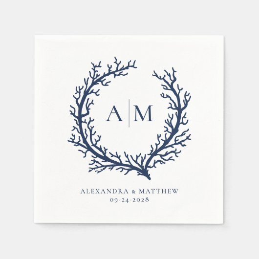 Elegant Beach Nautical Monogram Weddenschap Servet (Voorkant)