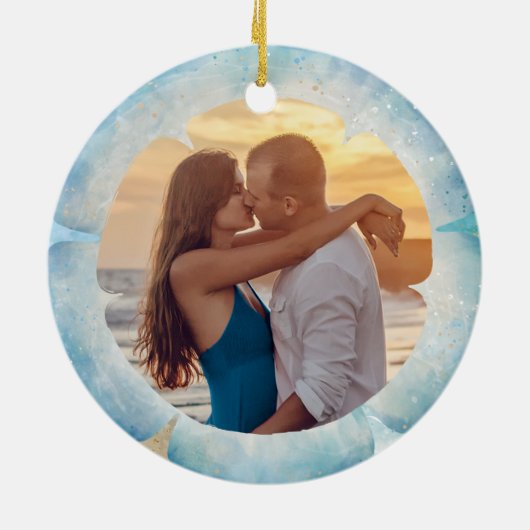 Elegant Beach Photo Waterverf Sand Dollar Keramisch Ornament (Achterkant)