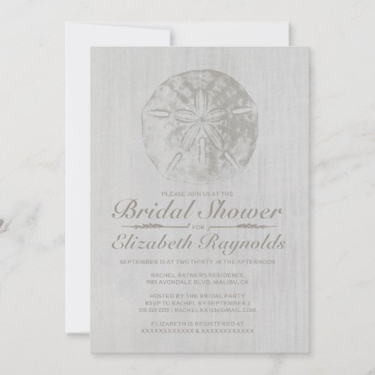 Elegant Beach Sand Dollar Bridal Shower Uitnodigin Kaart (Voorkant)