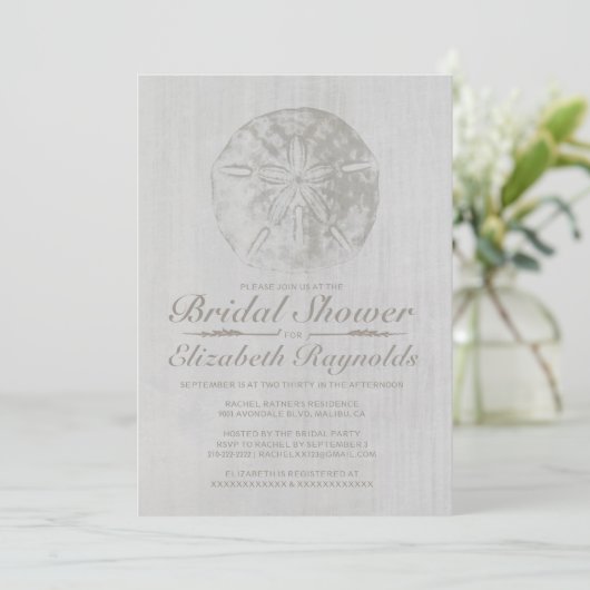 Elegant Beach Sand Dollar Bridal Shower Uitnodigin Kaart (Staand voorkant)