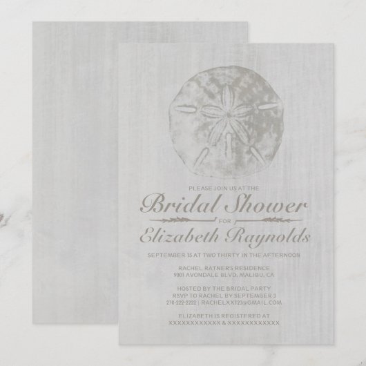 Elegant Beach Sand Dollar Bridal Shower Uitnodigin Kaart (Voorkant / Achterkant)