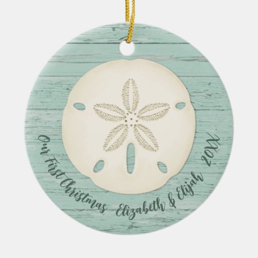 Elegant Beach Sand Dollar Foto eerste kerstdag Keramisch Ornament (Voorkant)