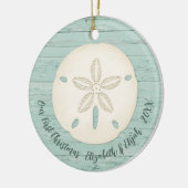 Elegant Beach Sand Dollar Foto eerste kerstdag Keramisch Ornament (Links)