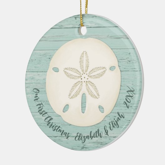 Elegant Beach Sand Dollar Foto eerste kerstdag Keramisch Ornament (Links)