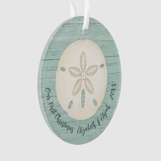 Elegant Beach Sand Dollar Foto eerste kerstmis Ornament (voorkant)