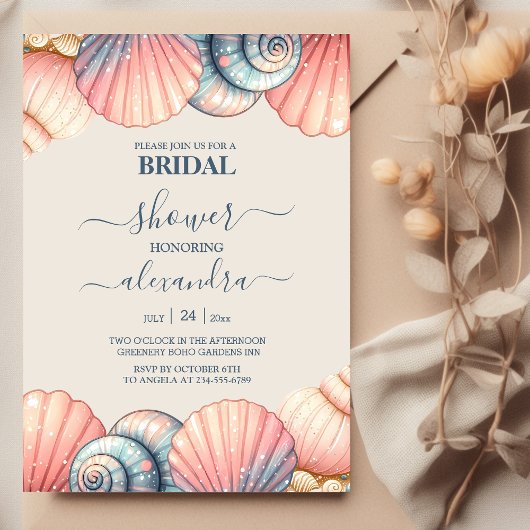 Elegant Beach Seashell Modern Script Vrijgezellenf Kaart