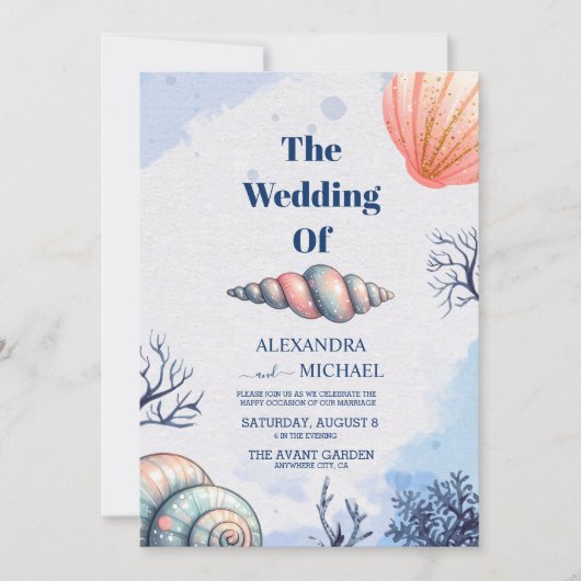 Elegant Beach Seashell Modern Script Weddenschap Kaart (Voorkant)