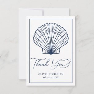 Elegant Beach Seashell Navy Blue Bruiloft Bedankkaart