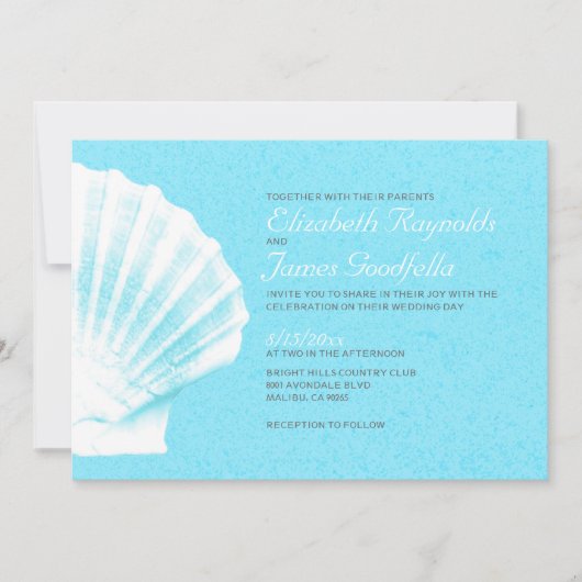 Elegant Beach Seashells Destination Wedding Invite Kaart (Voorkant)