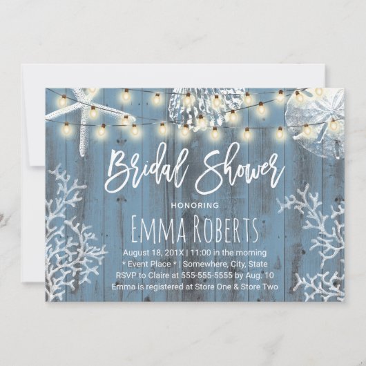 Elegant Beach Seashells Dusty Blue Vrijgezellenfee Kaart (Voorkant)