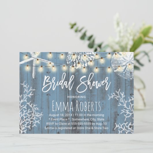 Elegant Beach Seashells Dusty Blue Vrijgezellenfee Kaart (Staand voorkant)