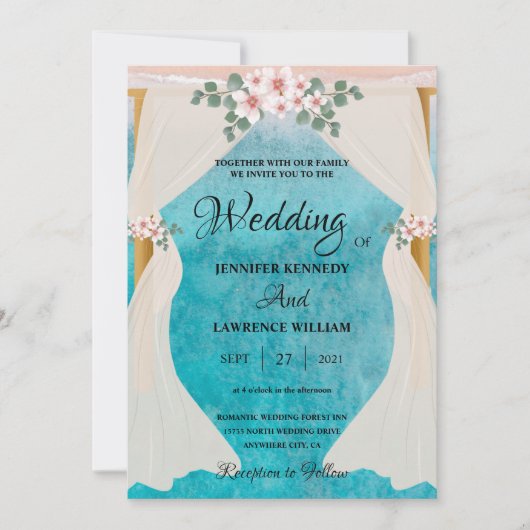 Elegant Beach Seaside Tulle Arbor foto bruiloft Kaart (Voorkant)